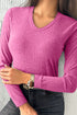 V Neck Ribbed Knit Long Sleeve Slim Fit Top