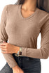V Neck Ribbed Knit Long Sleeve Slim Fit Top