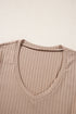 V Neck Ribbed Knit Long Sleeve Slim Fit Top