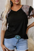 V Neck Ruffle Sleeve Leopard Print Patchwork Tee
