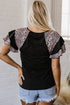 V Neck Ruffle Sleeve Leopard Print Patchwork Tee