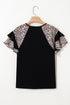 V Neck Ruffle Sleeve Leopard Print Patchwork Tee