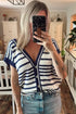 V Neck Striped Button Front Knit Sweater Vest