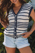 V Neck Striped Button Front Knit Sweater Vest