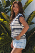 V Neck Striped Button Front Knit Sweater Vest