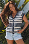 V Neck Striped Button Front Knit Sweater Vest