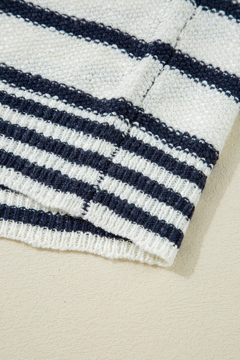 V Neck Striped Button Front Knit Sweater Vest