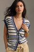V Neck Striped Button Front Knit Sweater Vest