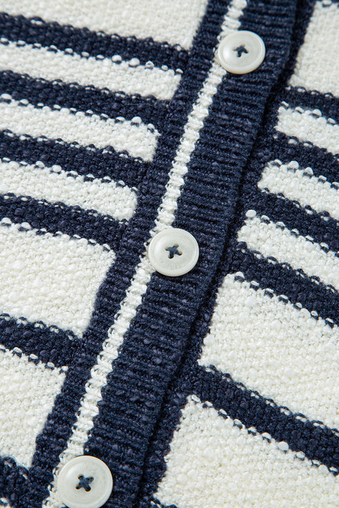 V Neck Striped Button Front Knit Sweater Vest