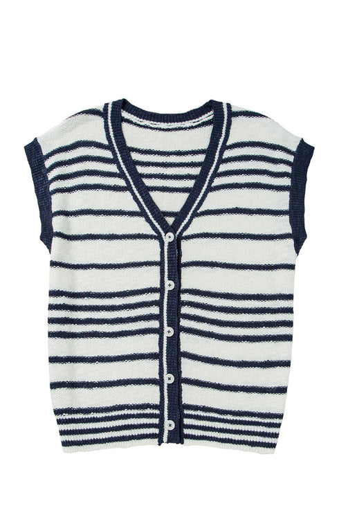 V Neck Striped Button Front Knit Sweater Vest