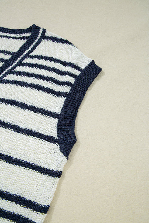 V Neck Striped Button Front Knit Sweater Vest