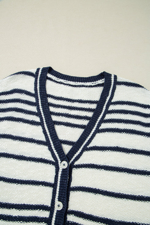 V Neck Striped Button Front Knit Sweater Vest
