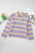 V Neck Striped Collared Long Sleeve Knit Sweater