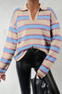 V Neck Striped Collared Long Sleeve Knit Sweater