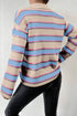 V Neck Striped Collared Long Sleeve Knit Sweater