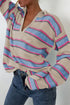 V Neck Striped Collared Long Sleeve Knit Sweater