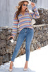V Neck Striped Collared Long Sleeve Knit Sweater