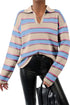 V Neck Striped Collared Long Sleeve Knit Sweater