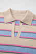 V Neck Striped Collared Long Sleeve Knit Sweater