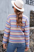 V Neck Striped Collared Long Sleeve Knit Sweater