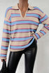 V Neck Striped Collared Long Sleeve Knit Sweater