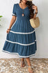 V Neck Swiss Dot Smocked Patchwork Midi Dress