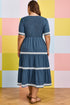 V Neck Swiss Dot Smocked Patchwork Midi Dress