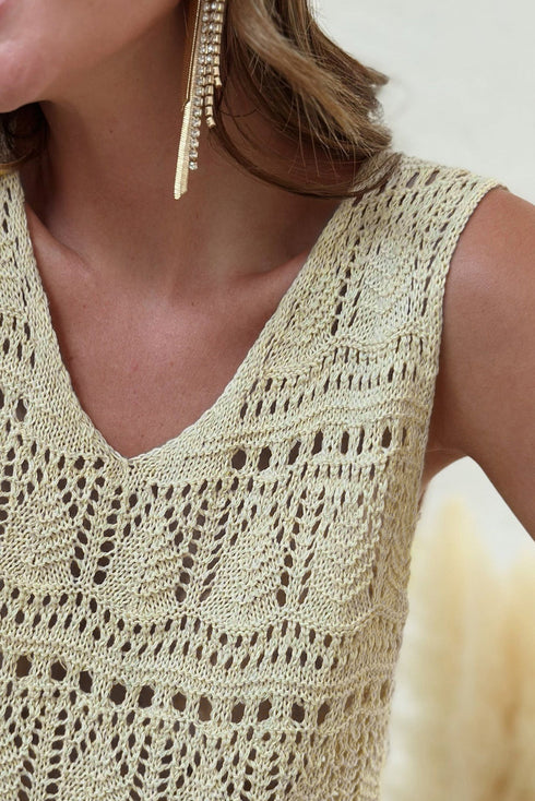 V Neck Textured Hollow-out Sweater Vest