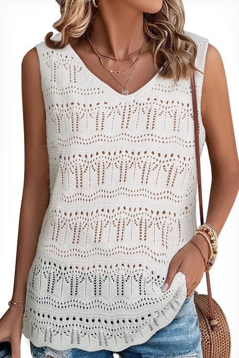 V Neck Textured Hollow-out Sweater Vest