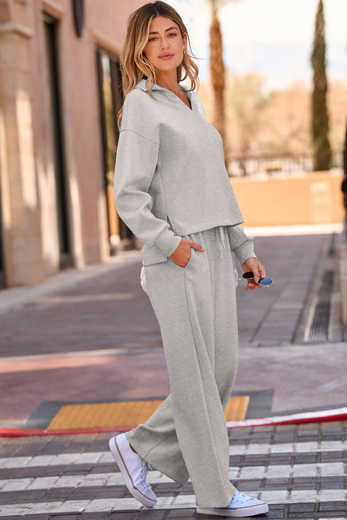 V Neck Top High Waist Pants Coordinated Two Piece Set