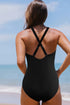 V Neck Twist Ruched Crisscross Backless One-Piece Swimsuit