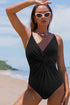 V Neck Twist Ruched Crisscross Backless One-Piece Swimsuit
