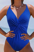 V Neck Twist Ruched Crisscross Backless One-Piece Swimsuit
