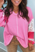 V Neck Waffle Knit Blouse With Floral Lace Sleeves