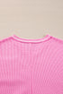 V Neck Waffle Knit Blouse With Floral Lace Sleeves
