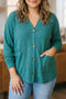 V Neck Waffle Textured Button Front Tunic Long Sleeve Jacket