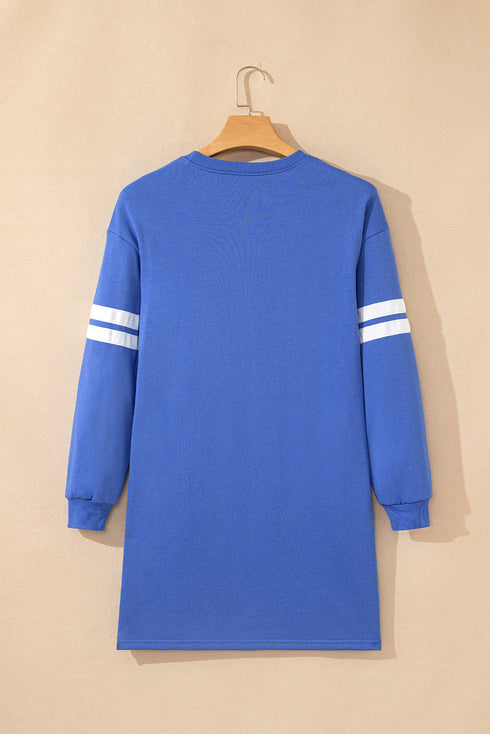Varsity Banded Sleeve Shift Sweatshirt Mini Dress