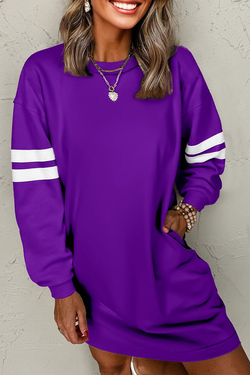 Varsity Banded Sleeve Shift Sweatshirt Mini Dress