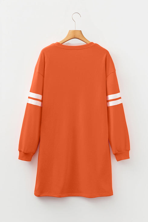 Varsity Banded Sleeve Shift Sweatshirt Mini Dress