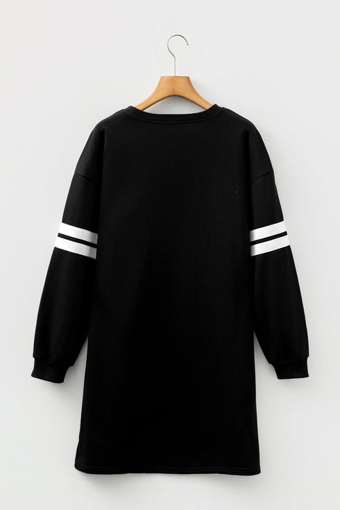 Varsity Banded Sleeve Shift Sweatshirt Mini Dress