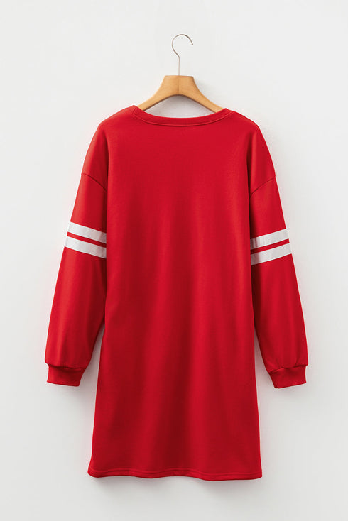 Varsity Banded Sleeve Shift Sweatshirt Mini Dress