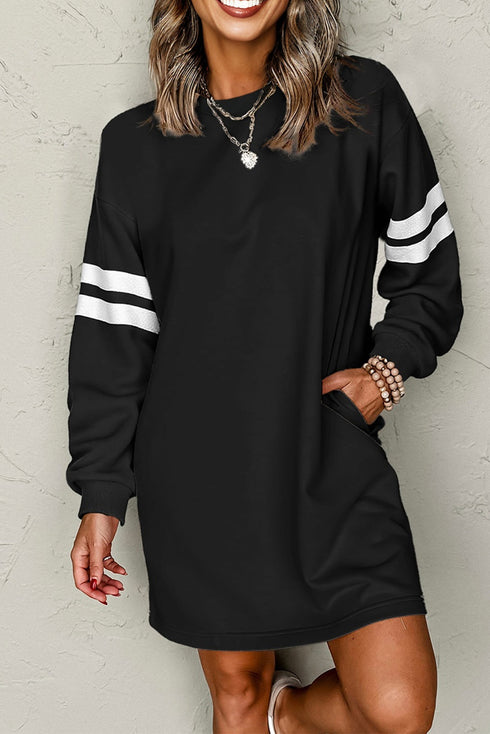 Varsity Banded Sleeve Shift Sweatshirt Mini Dress