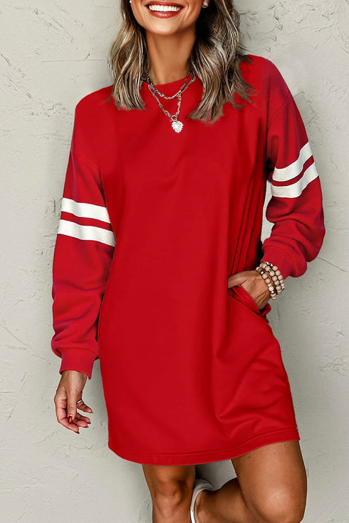 Varsity Banded Sleeve Shift Sweatshirt Mini Dress