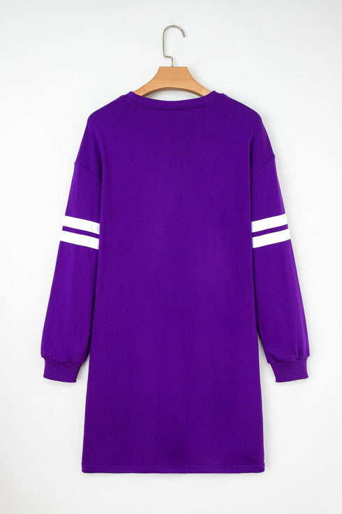 Varsity Banded Sleeve Shift Sweatshirt Mini Dress