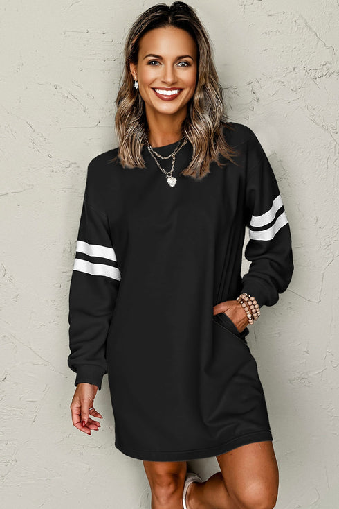 Varsity Banded Sleeve Shift Sweatshirt Mini Dress