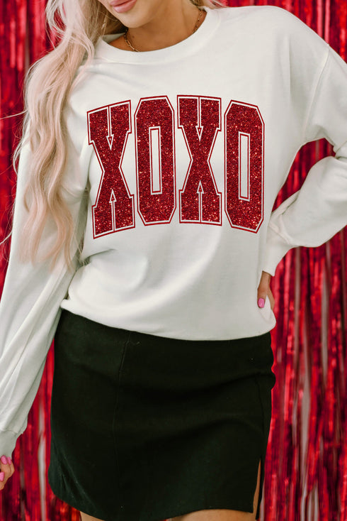 Varsity Font Sparkle Graphic Crew Neck Sweatshirt