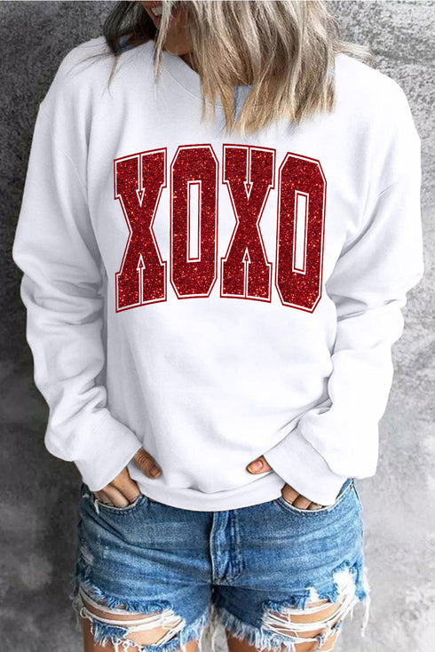 Varsity Font Sparkle Graphic Crew Neck Sweatshirt