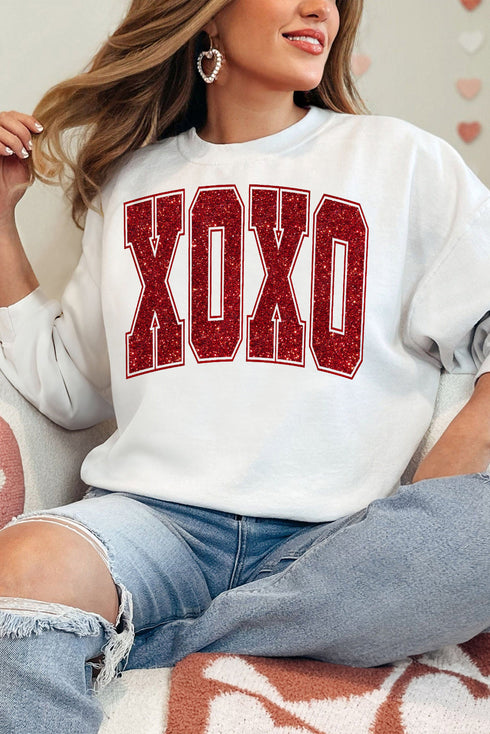 Varsity Font Sparkle Graphic Crew Neck Sweatshirt