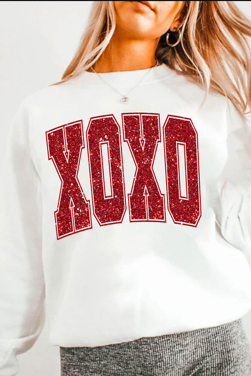 Varsity Font Sparkle Graphic Crew Neck Sweatshirt