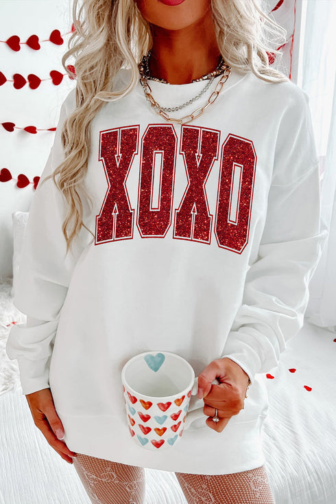 Varsity Font Sparkle Graphic Crew Neck Sweatshirt